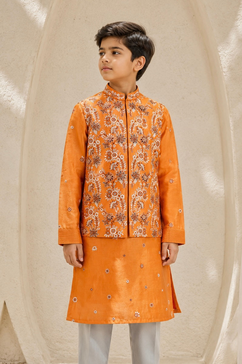 Burnt Orange Bloom Waistcoat Set