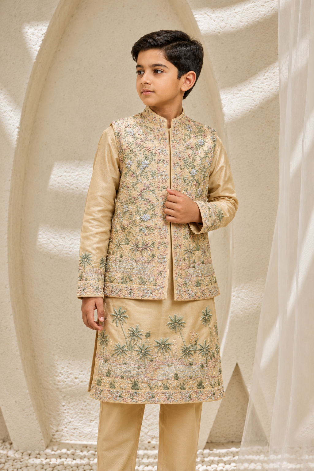 Beige Tropica Waistcoat Set
