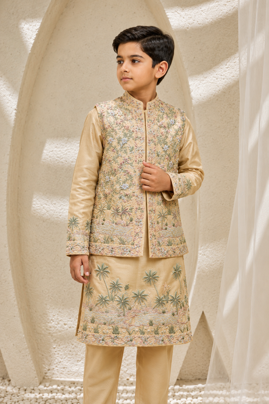 Beige Tropica Waistcoat Set