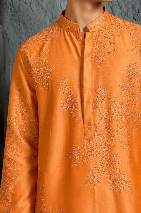 Sunset Bloom Orange French Knot Kurta Set