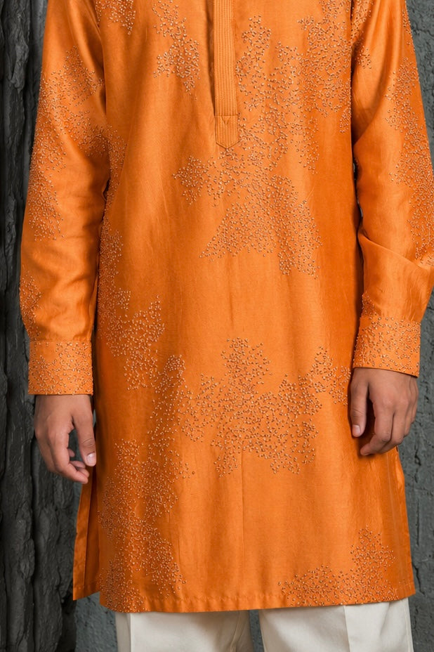 Sunset Bloom Orange French Knot Kurta Set