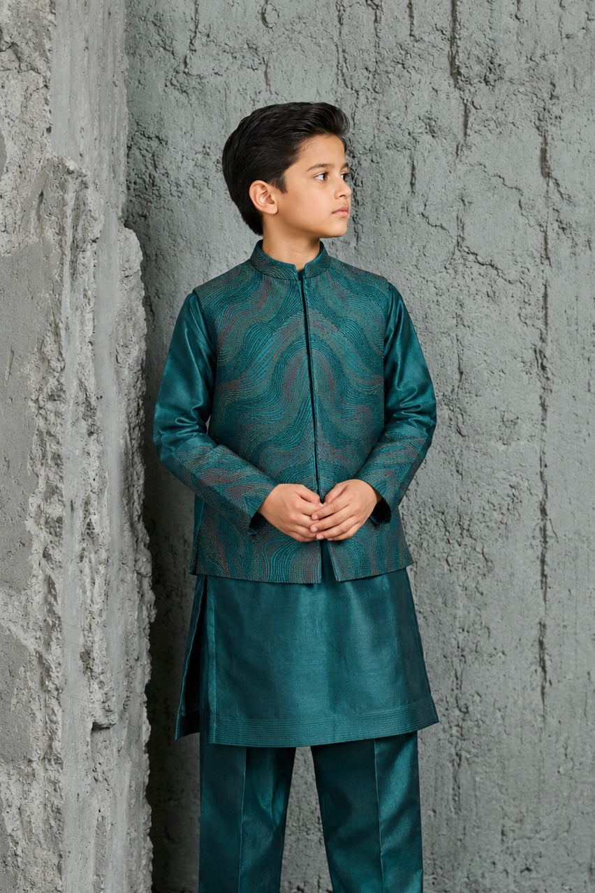 Green Wave Waistcoat Set