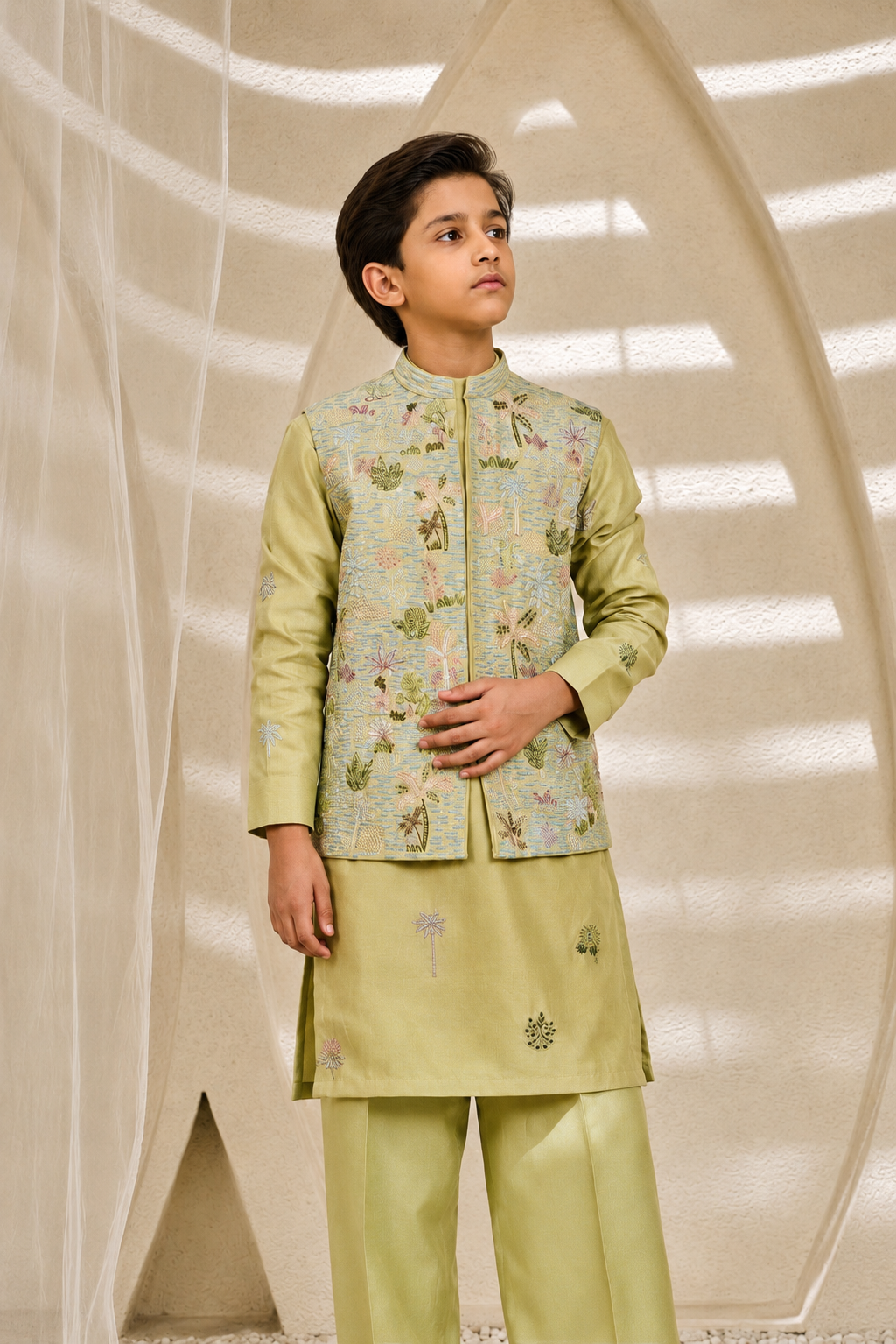 Mint Serene Garden Waistcoat set