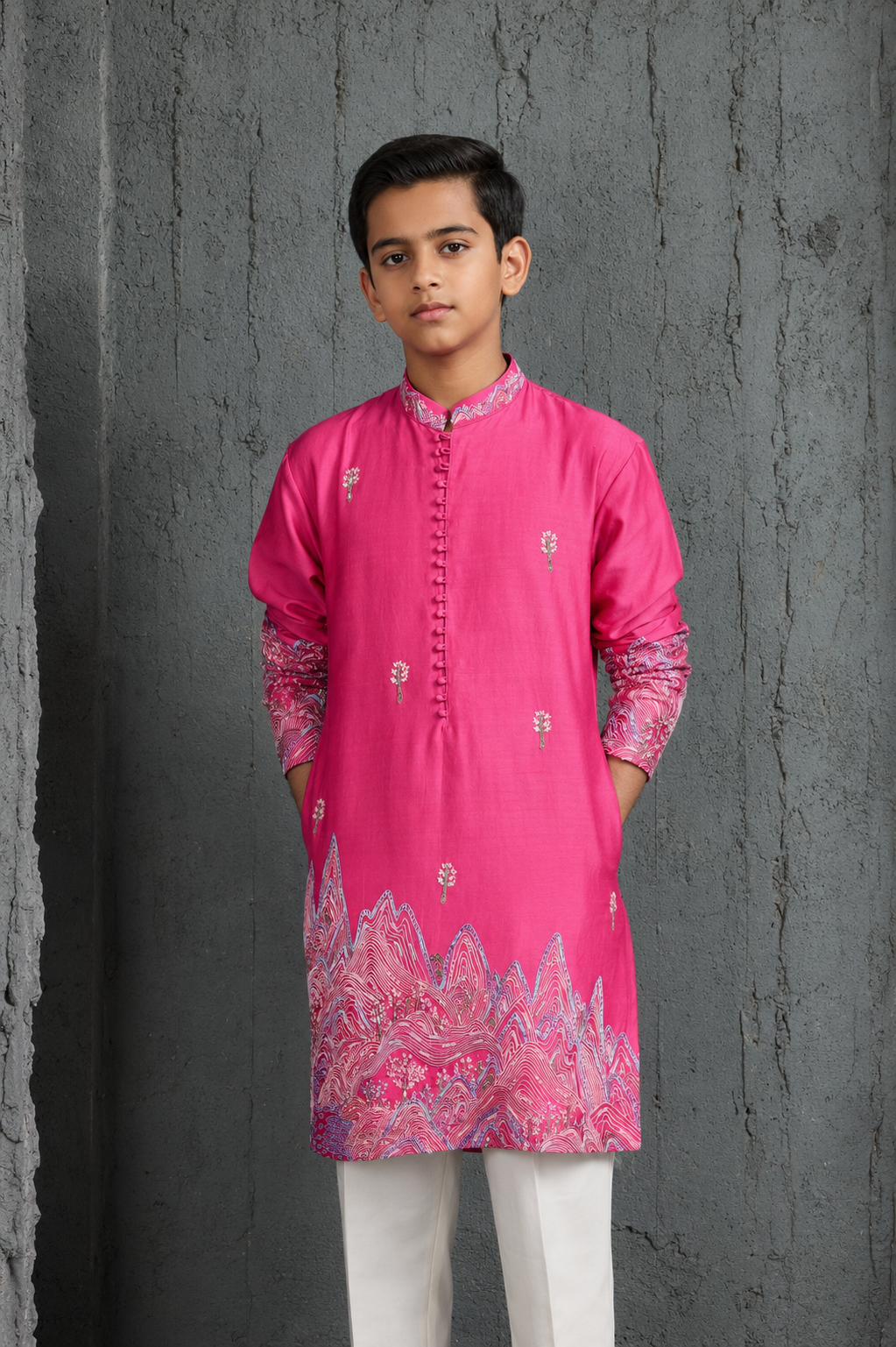 Pink Gulrang Ridge Kurta Set