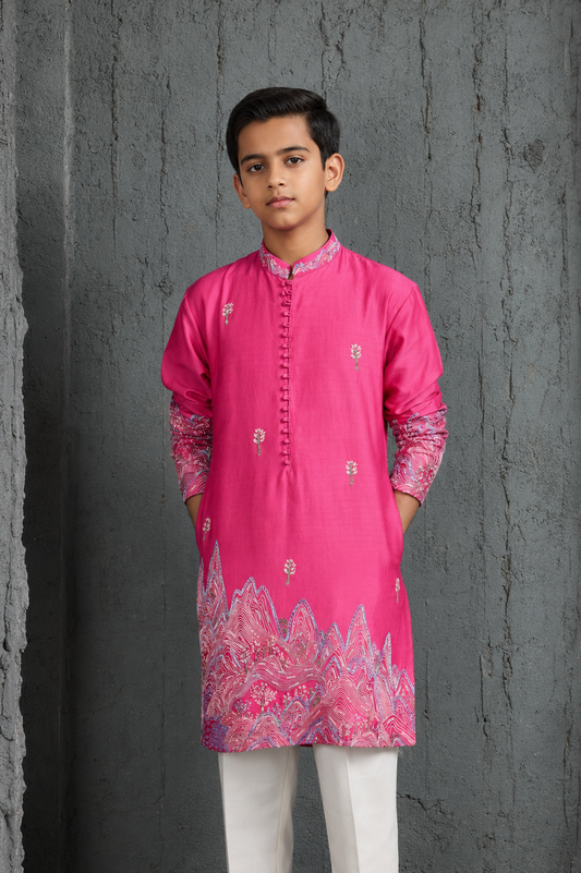 Pink Gulrang Ridge Kurta Set
