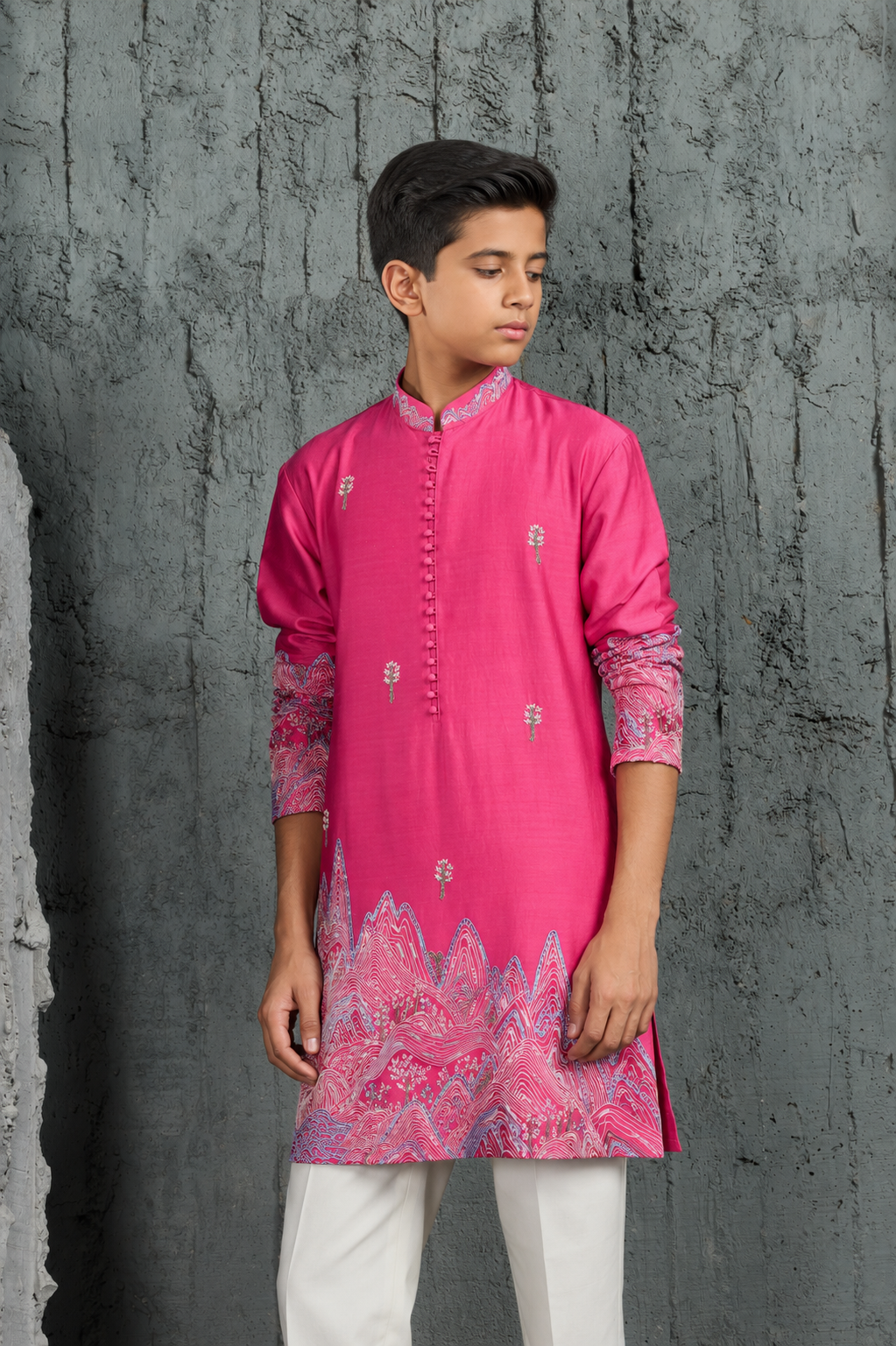 Pink Gulrang Ridge Kurta Set
