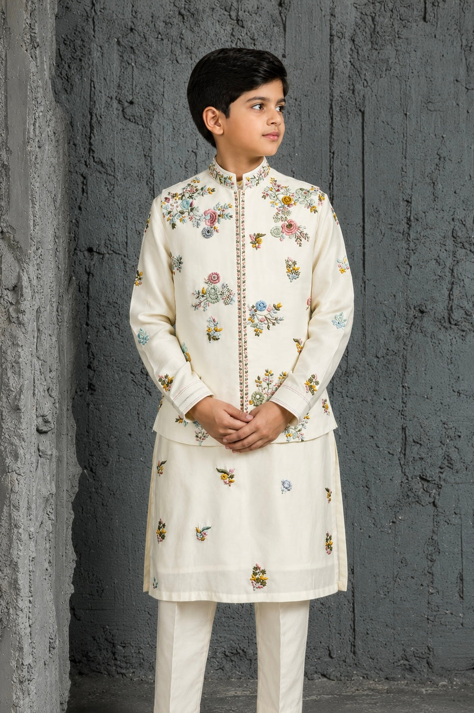Ivory Gulmohar Bloom Waistcoat Set