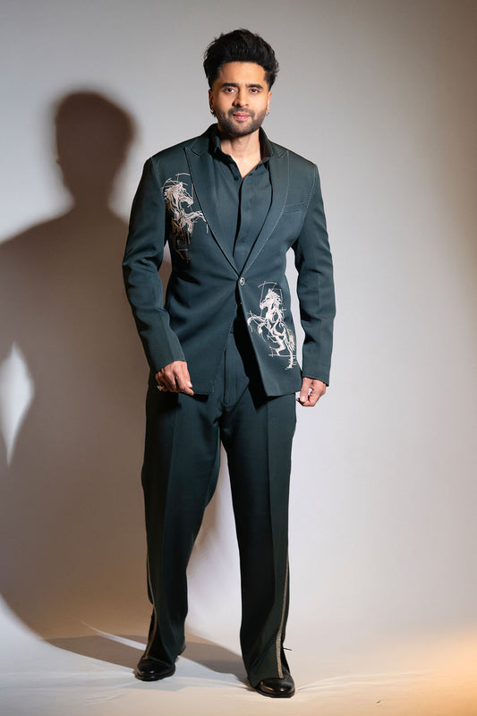 Jackky Bhagnani in Green blazer set