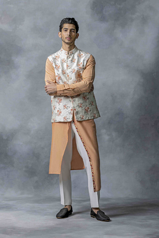Orange Thread Work Waistcoat Set