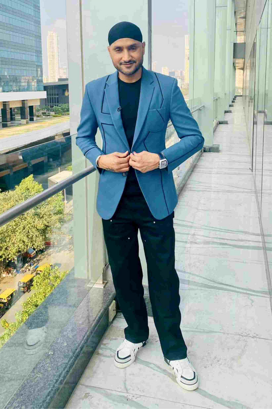 Harbhajan Singh in Blue Blazer With Contrast Piping