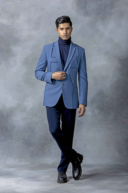 Blue Blazer With Contrast Piping