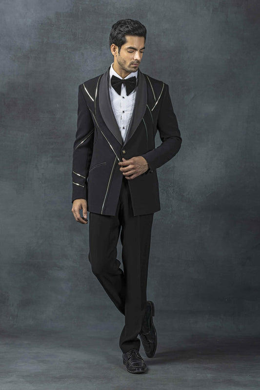 Black Tuxedo With Golden Reel Detailing