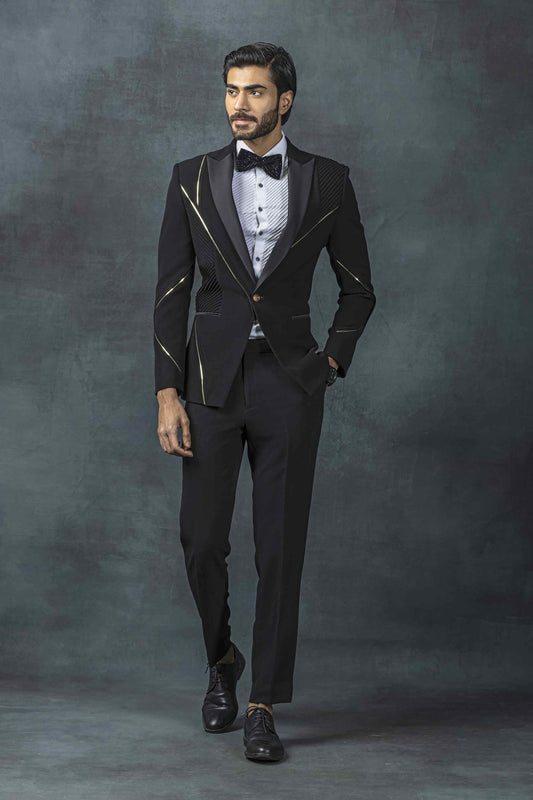 Black Tuxedo With Golden Reel Detailing