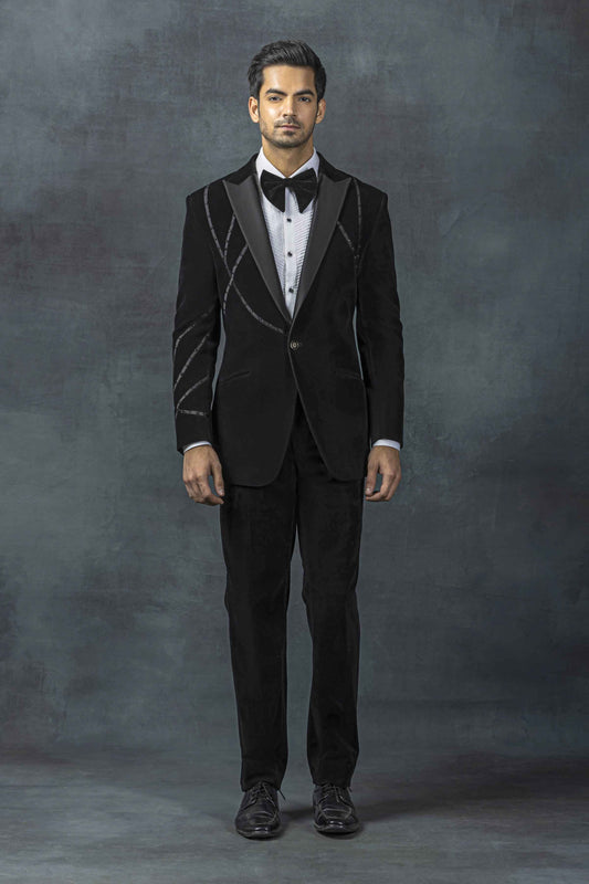 Velvet Tuxedo With Black Satin Stripe