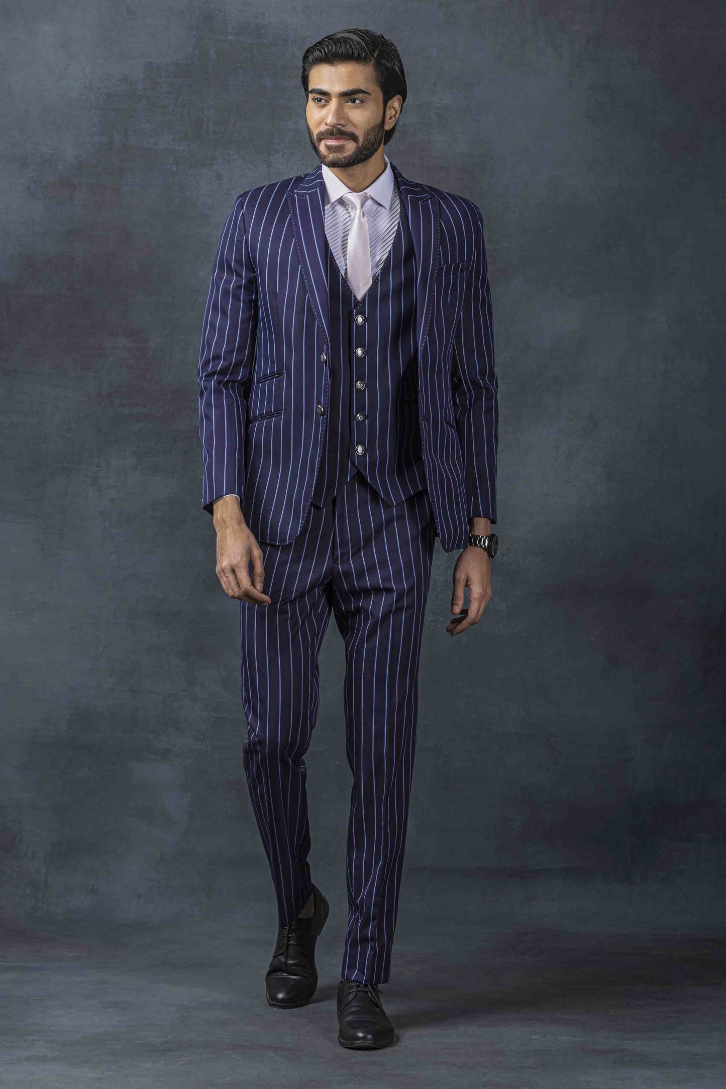 Navy Stripped Classic Two Buttoned Suit