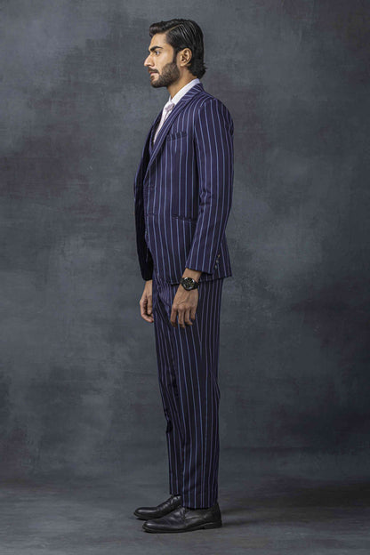 Navy Stripped Classic Two Buttoned Suit