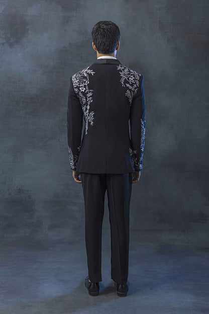 Black Tuxedo With White Thread Embroidery