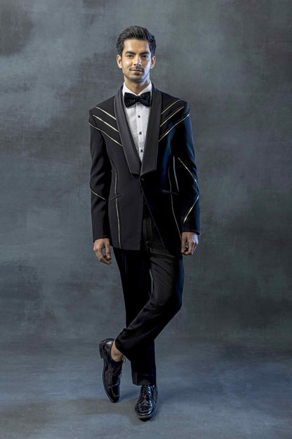 Black Tuxedo With Golden Reel Detailing