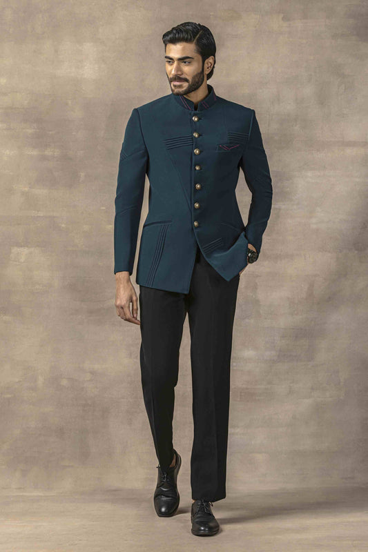 Teal Bandhgala Set