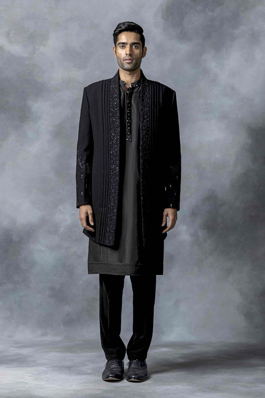 Black Open Indo-Western Set