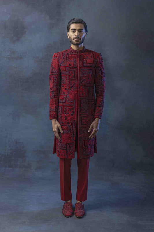 Oxblood Red Sherwani