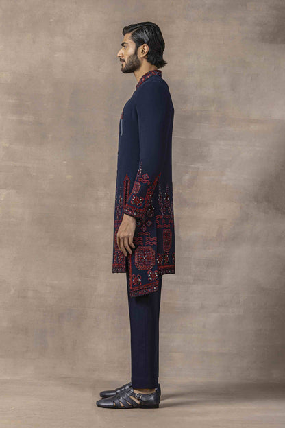 Oxblood Red And Navy Embroidered Indo-Western