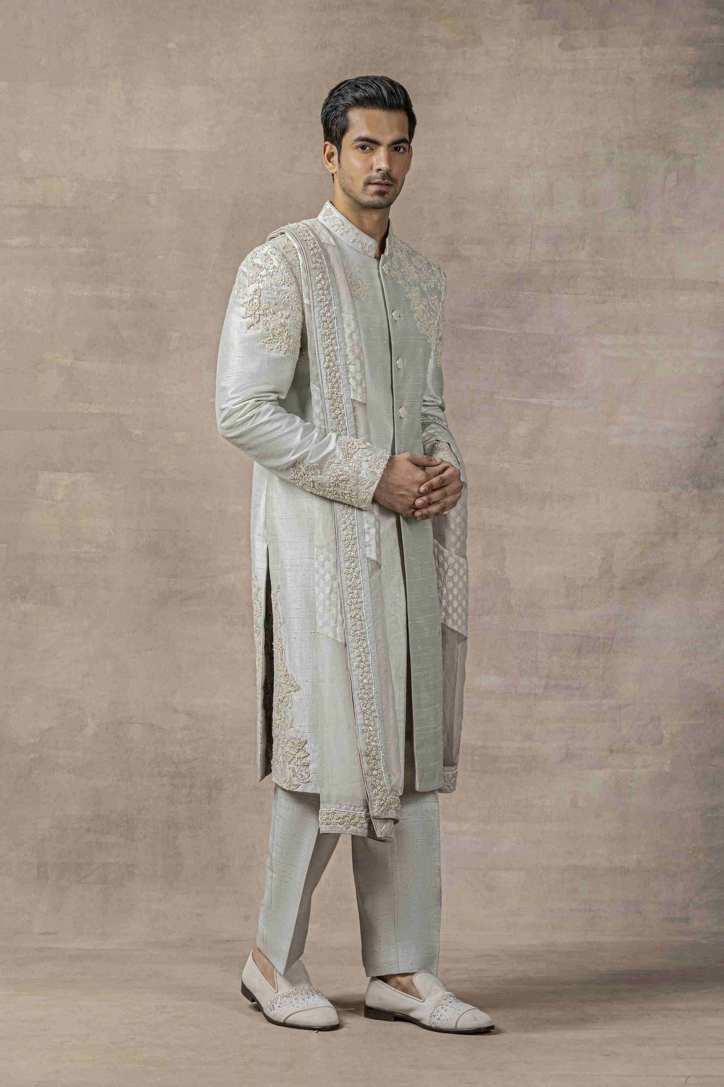 Grey Raw Silk Sherwani