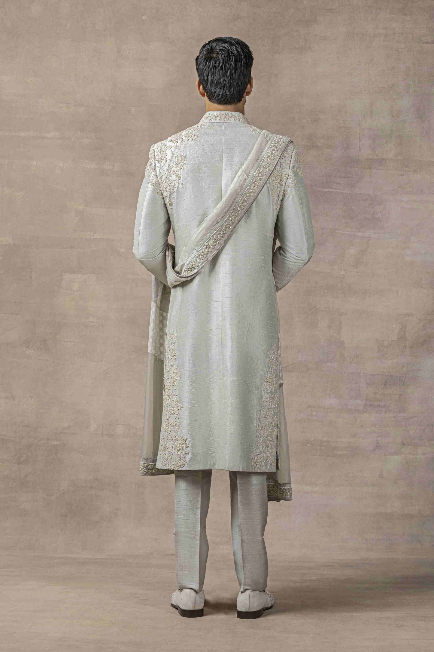 Grey Raw Silk Sherwani