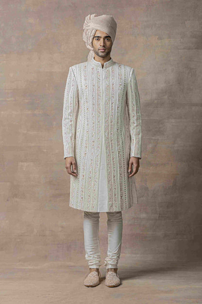 Ivory Sherwani Highlighted With Thread And Pearl Work