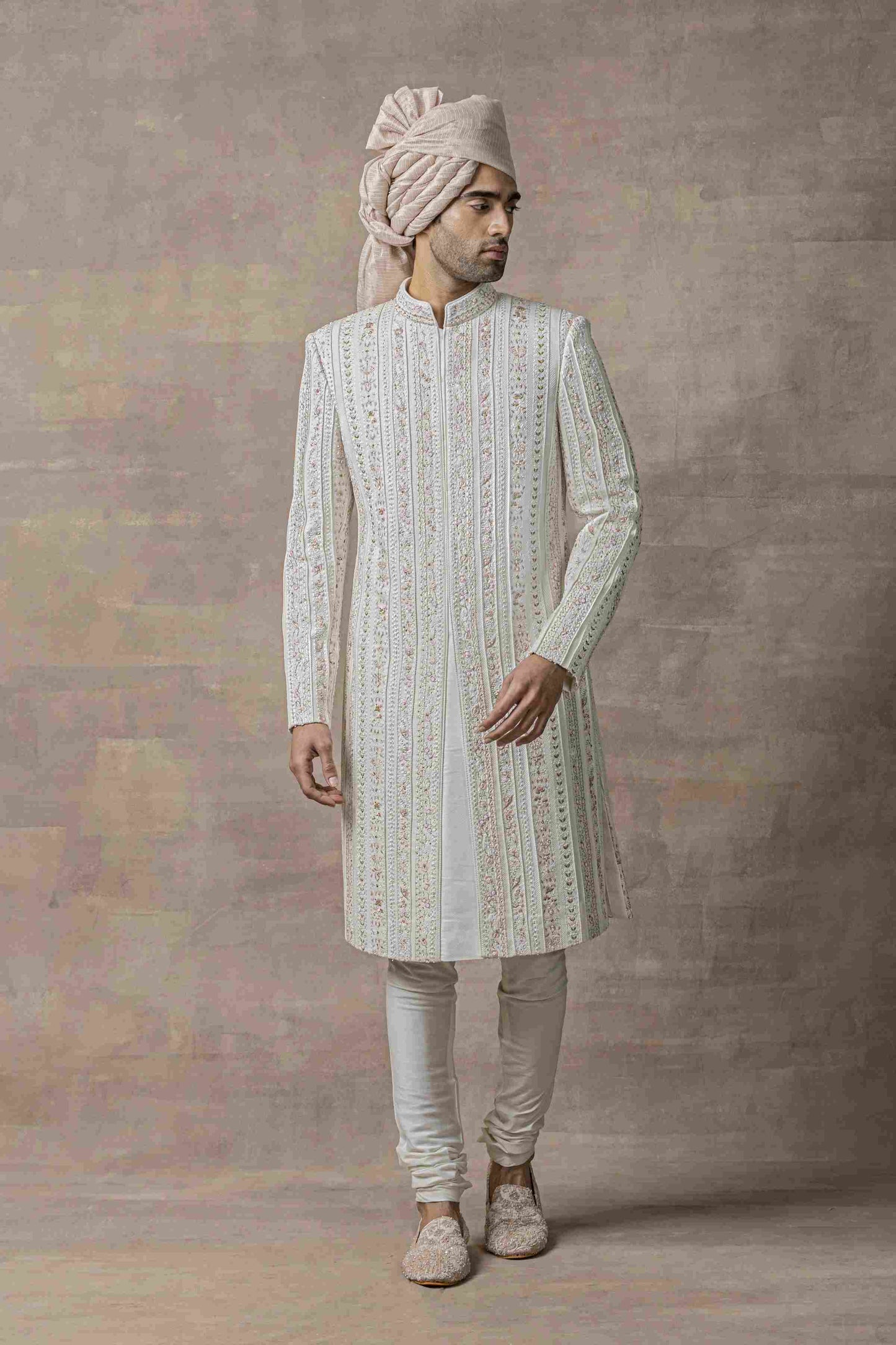 Ivory Sherwani Highlighted With Thread And Pearl Work