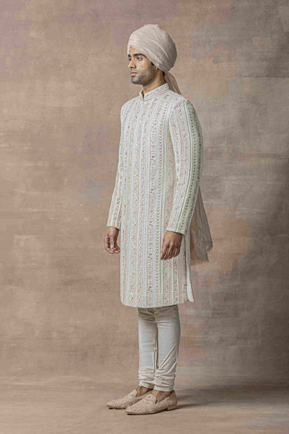 Ivory Sherwani Highlighted With Thread And Pearl Work