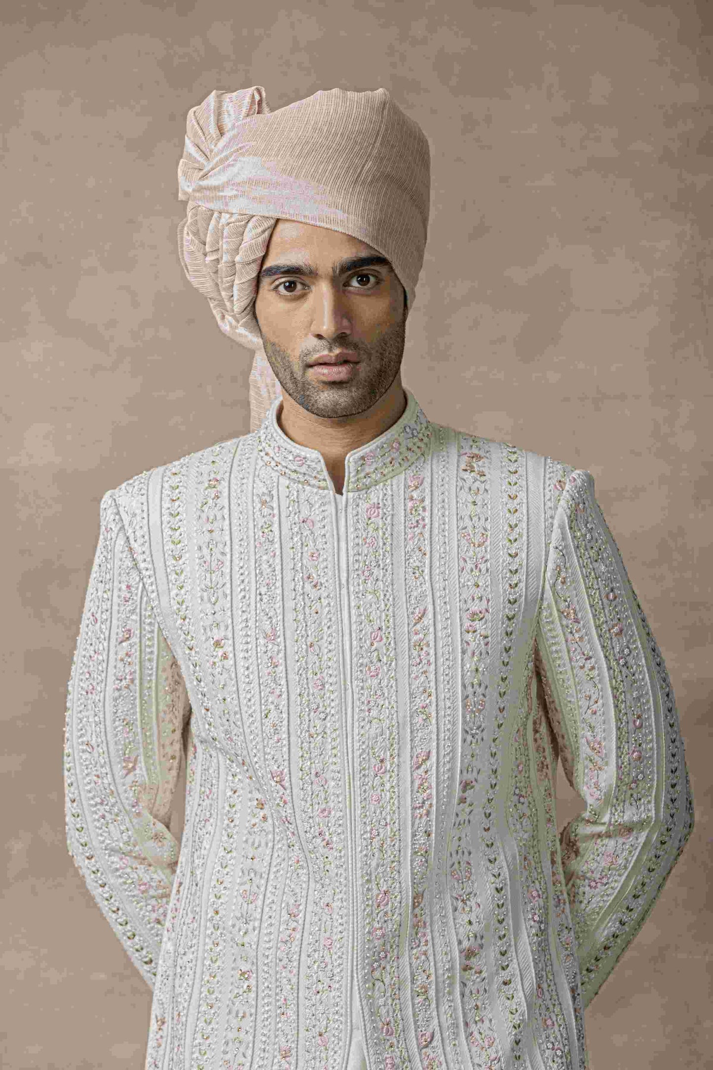 Ivory Sherwani Highlighted With Thread And Pearl Work