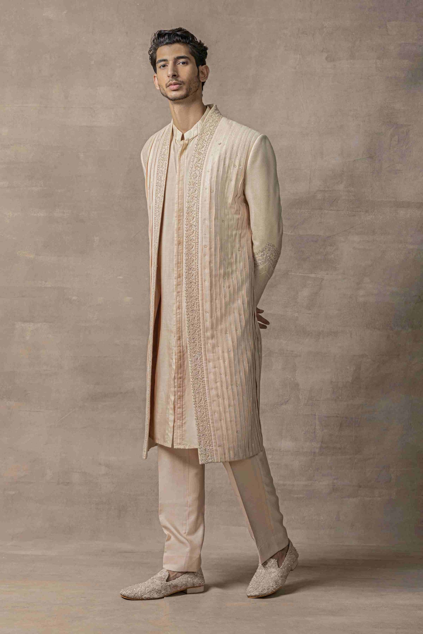 Rose Old Front Open Pleated Sherwani