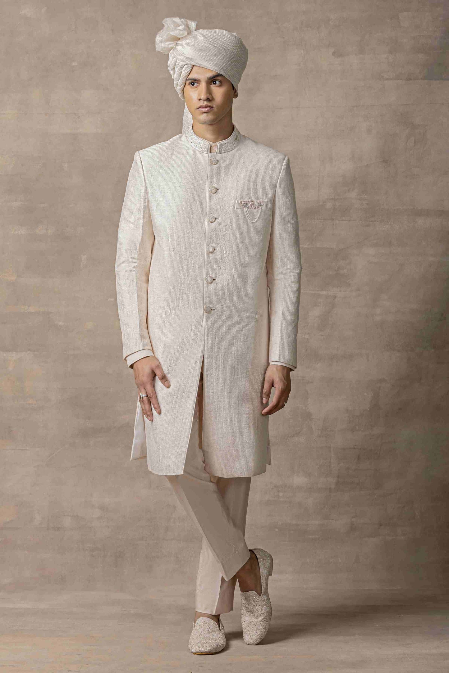 Rose Gold Sherwani Highlighted With Thread And Pearl