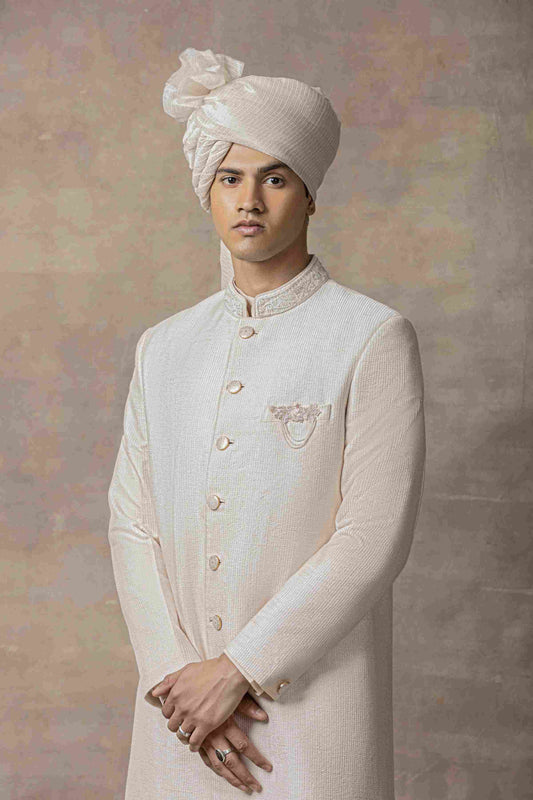 Rose Gold Sherwani Highlighted With Thread And Pearl