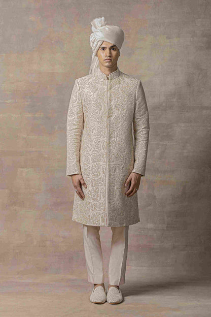 Rose Gold Sherwani Highlighted With Rose Gold Zari And Thread