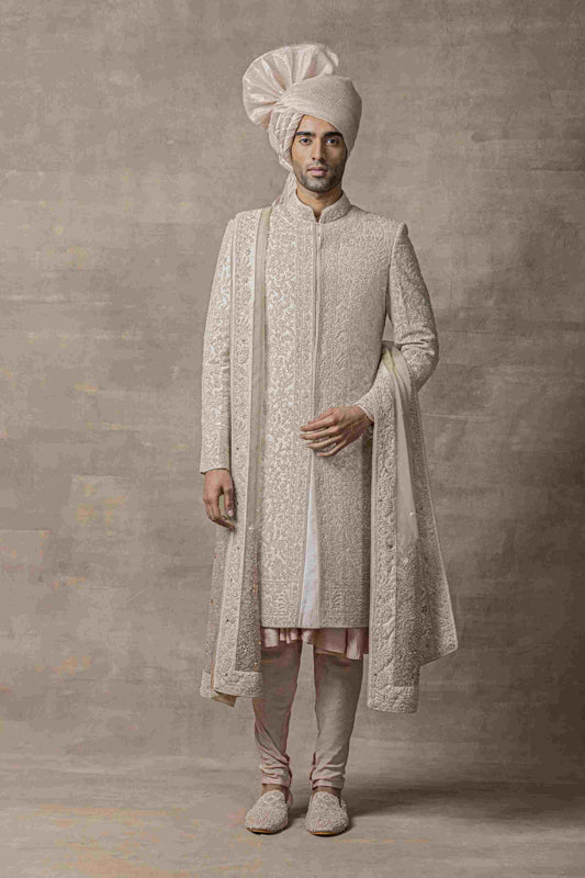 Dusty Rose Sherwani With Thread Work Highlighted With Pearl And Sequin