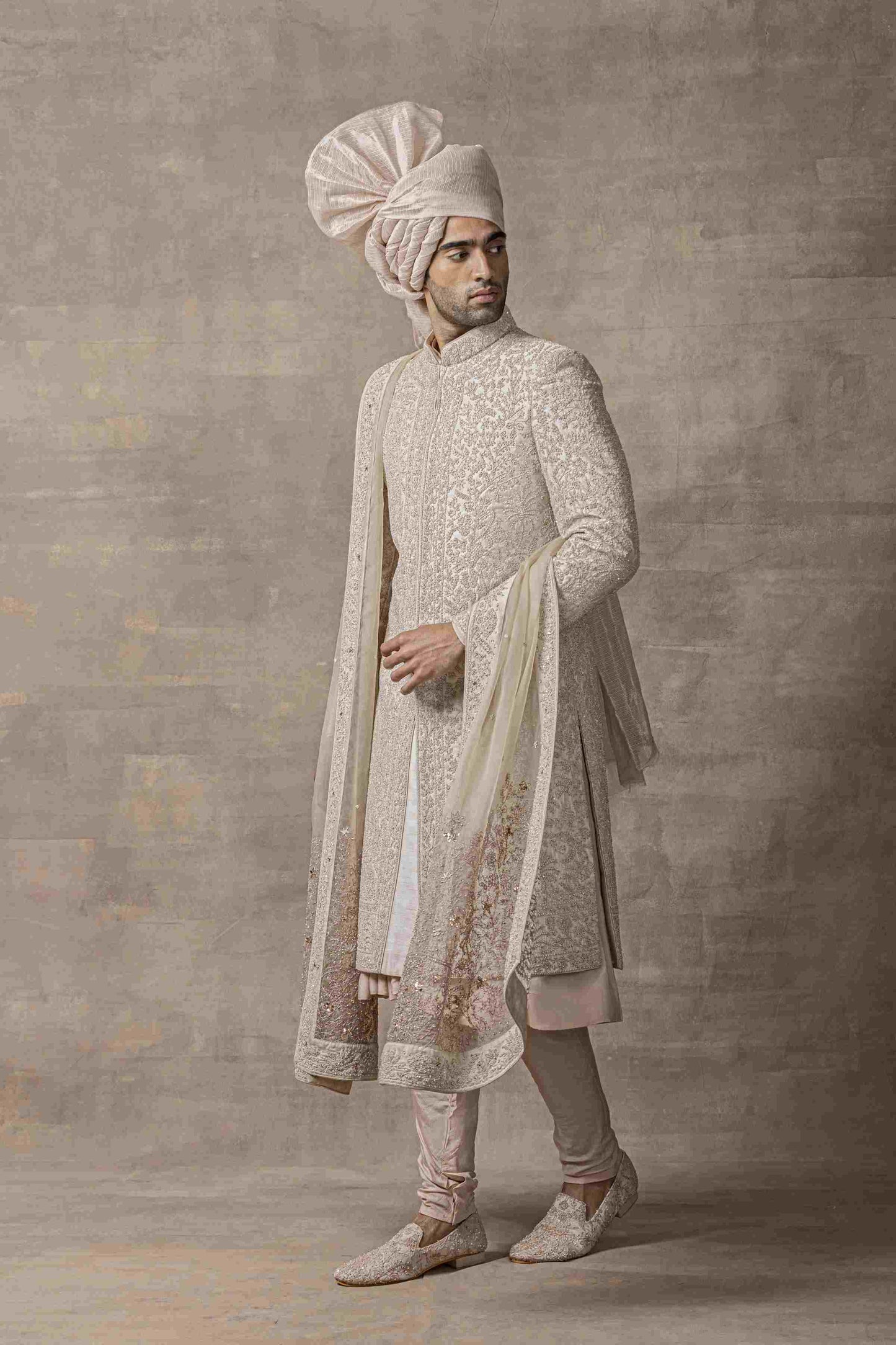 Dusty Rose Sherwani With Thread Work Highlighted With Pearl And Sequin