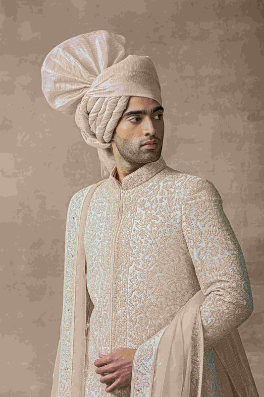 Dusty Rose Sherwani With Thread Work Highlighted With Pearl And Sequin