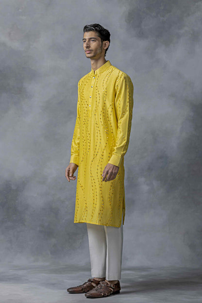 Yellow Mirror Work Kurta Set