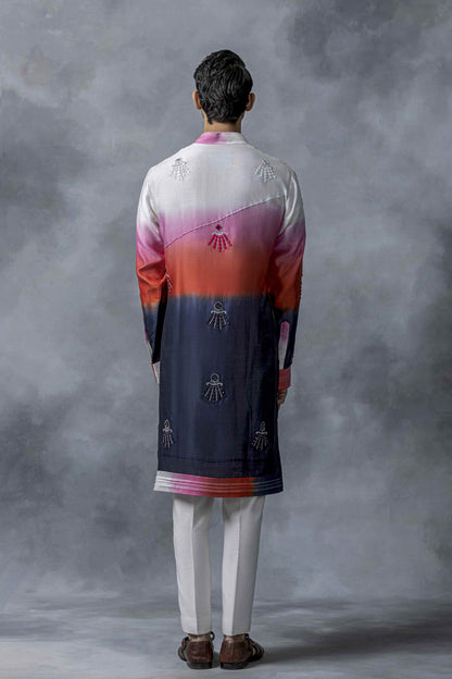 Red, Blue & Off White Ombre Sequin Kurta Set