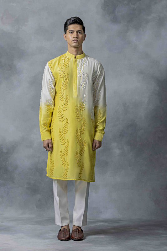Yellow And White Mirror Work Kurta Set