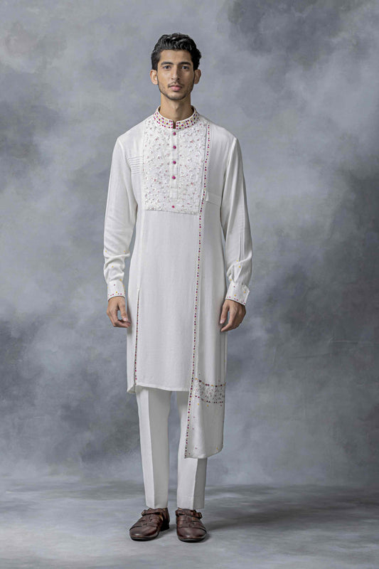 White Panel Kurta Set
