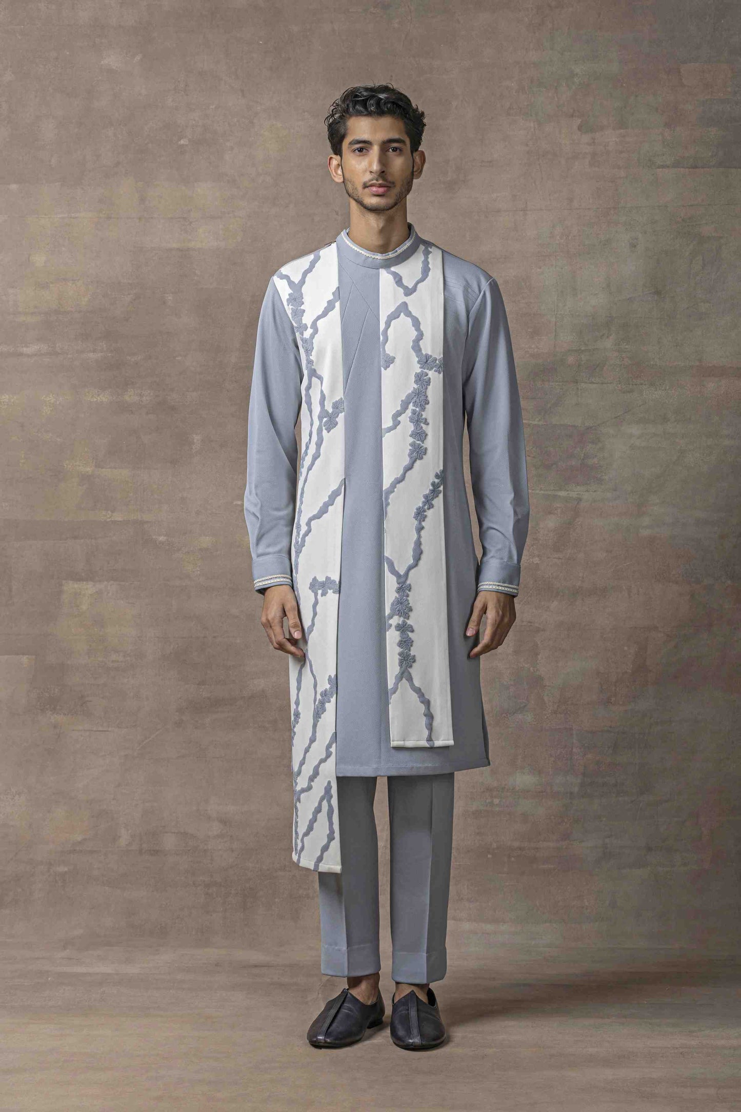 Grey Applique Work Kurta Set