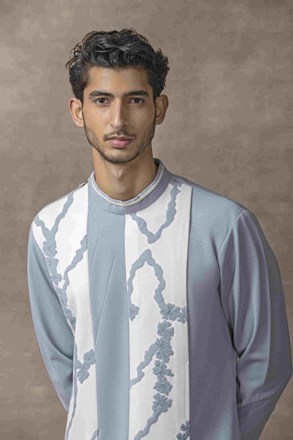 Grey Applique Work Kurta Set