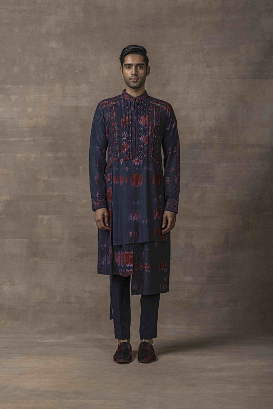 Navy & Red Tie Dye Kurta Set