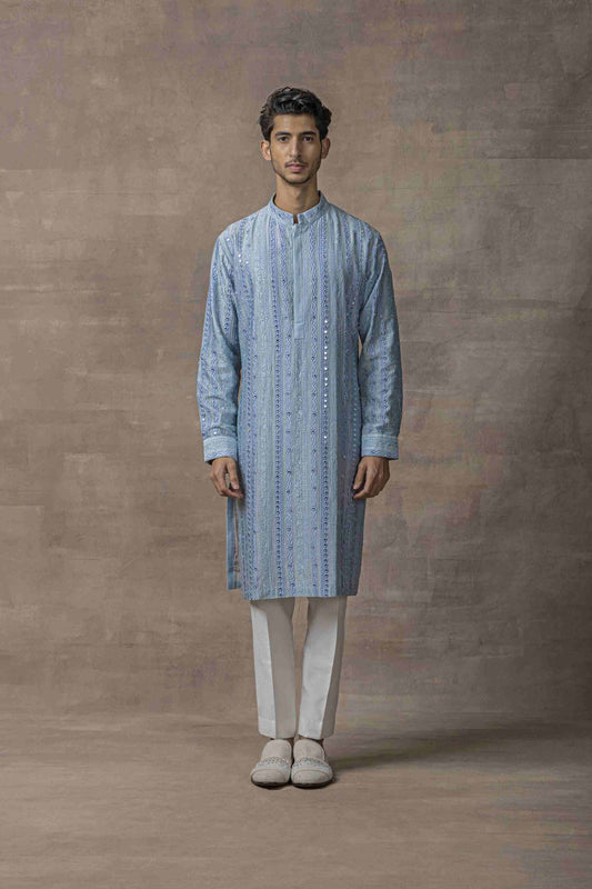 Blue Mirror Work Kurta Set