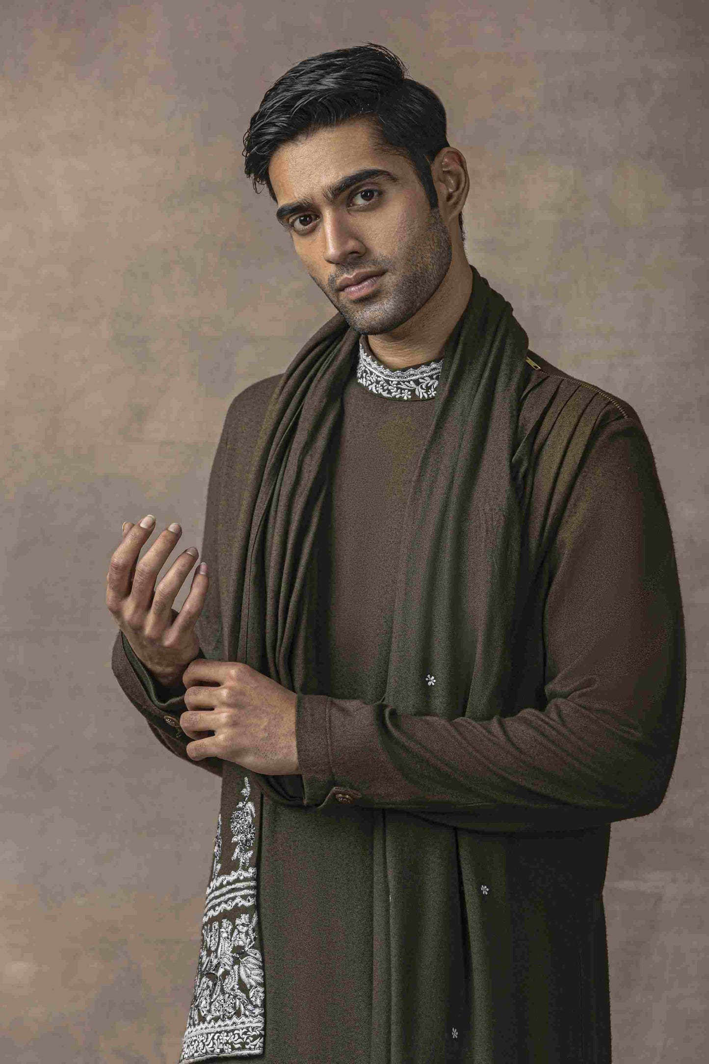 Olive Front Drape Kurta Set