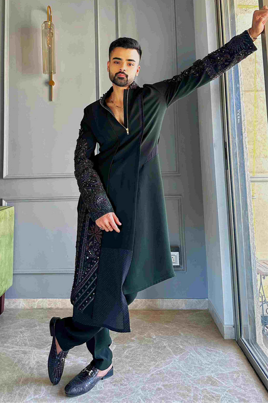 Ankit In Forest Green Leather Embroidery Kurta Set