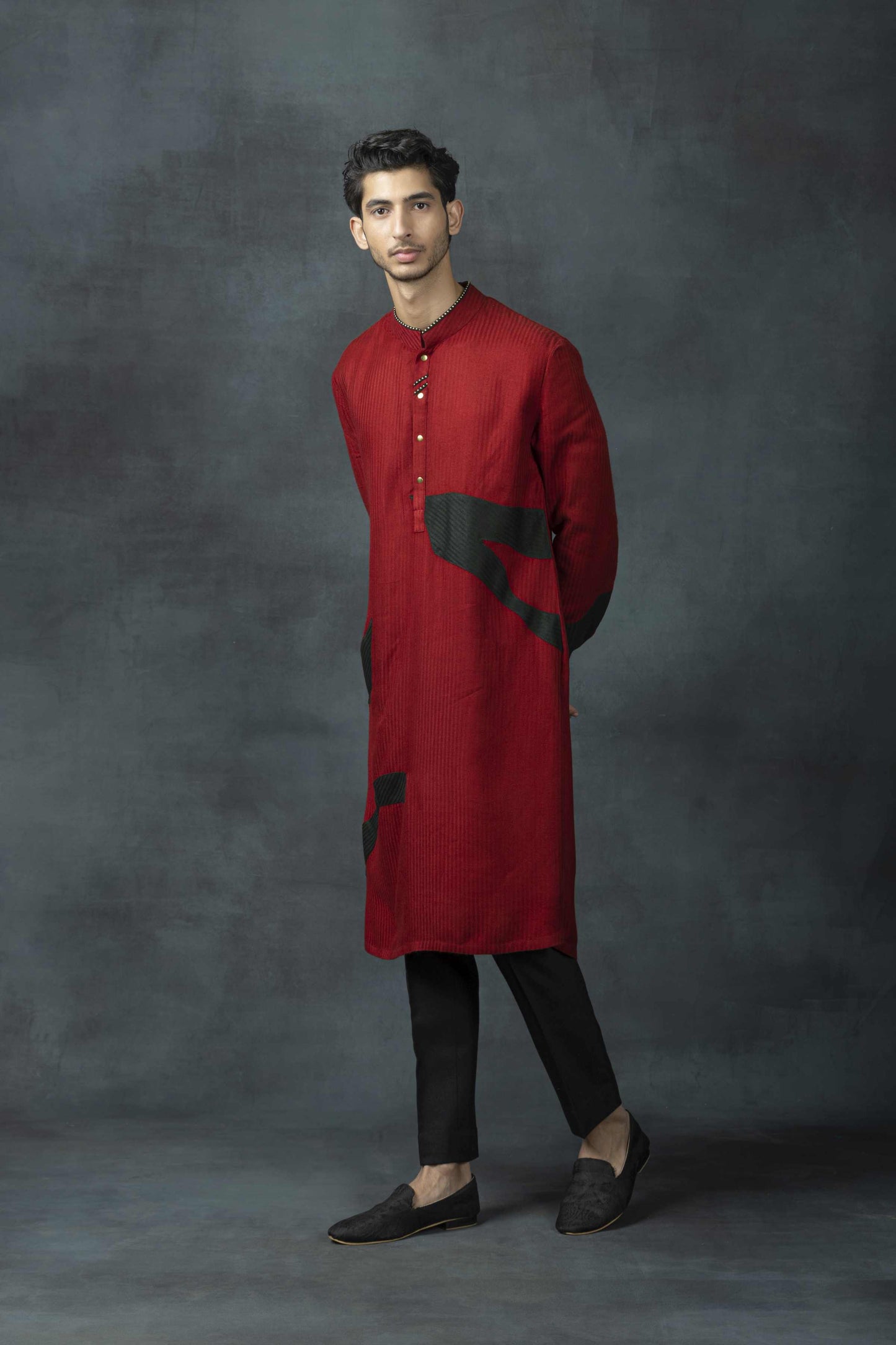 Red And Navy Patch Kurta Set